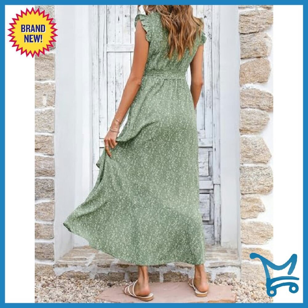 Floral Maxi Dress Wrap V-Neck Ruffle Sleeve Formal Wedding Guest - Picture 3 of 8